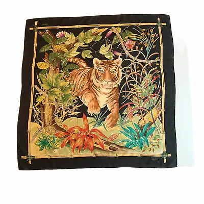 GUCCI Rare Vintage Bengal Tiger Jungle Motif 100% Silk Scarf EUC • $265