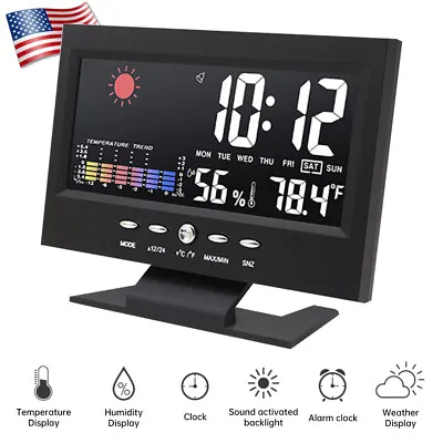 Desk LED Digital Alarm Clock Weather Thermometer Temperature Humidity Monitor US • $14.33