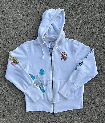 Tinker Bell White Embroidered Zip Up Hoodie Women's Size Small Disney Y2K • $19.95