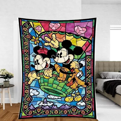 Mickey And Minnie On Hot Air Balloon Stained Glass Mouse Ears Fan Gift Blanket • $50.40