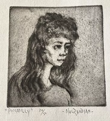 Karnig Nalbandian Etching “Piccadilly” 32/50 Woman Gazing Portrait RI Artist • $89.99