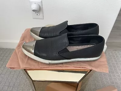 Miu Miu Black Perforated Leather Metal Cap Toe Sneakers Size 40 • $99