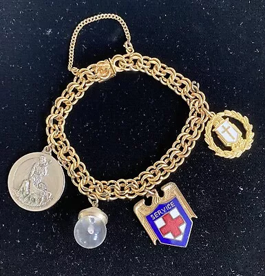 Vintage Ballou High End Gold Filled Double Charm Bracelet 4 Charms Mustard Seed • $285