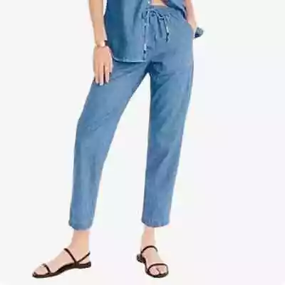 J. Crew Size XL Chambray Ankle Straight Pants Blue Pull On Drawstring Pull On • $21