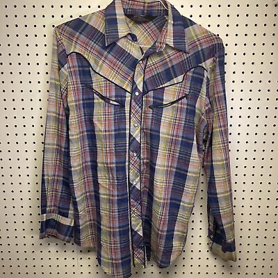 Vintage Van Cort Pearl Snap Western Shirt Size Medium Plaid Button Up Down • $15