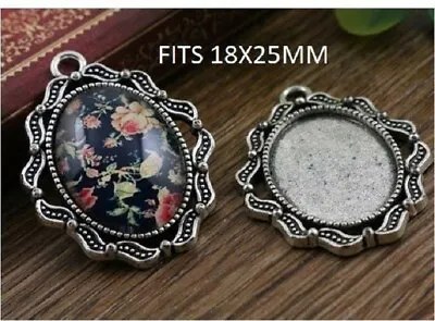 £1.20 • Buy 3  X Antique Silver Style Cabochon Pendant Setting  Fits Oval 25x18mm Cameo (n5)