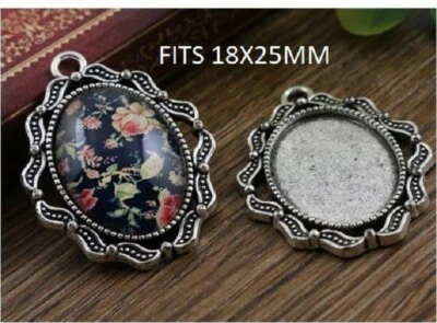 £1.20 • Buy 3  X Antique Silver Style Cabochon Pendant Setting  Fits Oval 25x18mm Cameo (n5)