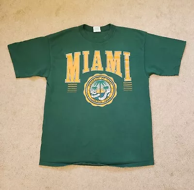 Vintage 90s University Of Miami Mens Size L-XL Green Danaggers USA Made T-Shirt • $21.99