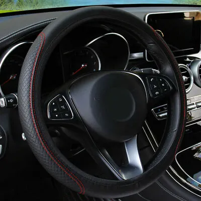 Car Steering Wheel Cover PU Leather Good Grip For 15  38CM Accessories Black+Red • $8.29