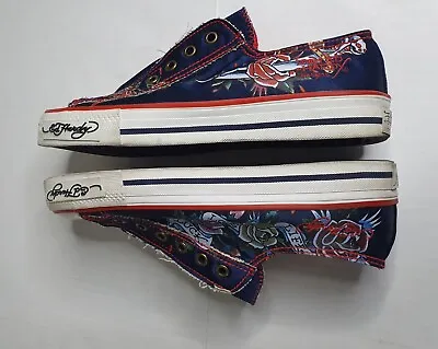 Ed Hardy Slip On No Laces Womens Size 9 Roses Skull Daggers Life Love Luck Shoes • $49.45