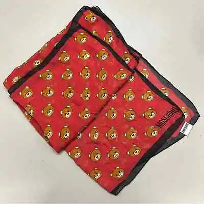 Moschino 100% Silk Scarf Teddy Bear Red 68”x 24” Rectangle • $47.77