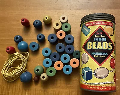 Vintage Kohner Bros Multi Color Large Wood Shaped Beads In Container • $5.99