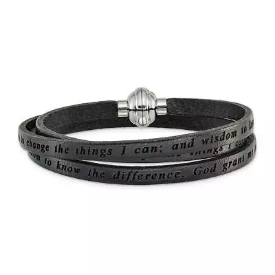 Stainless Steel Lord's Prayer Black Leather Wrap 23.5 Inch Bracelet 23.5  • £88.48