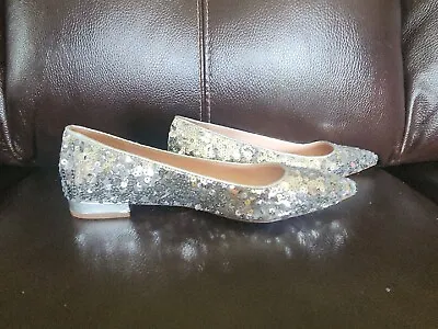J.Crew Women's Gwen Flats With Glittery Sequins Silver  Size 8  • $15.99
