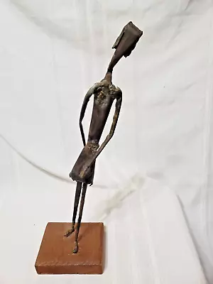 Vintage Mid Century MCM Metal Sculpture Elongated Figure On Wood Base 15  Tall • $7.99