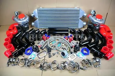 Diy Fmic Twin T3/t4 Turbo Charger Kit 800hp For Mustang Cobra Gt Svt V8 V6 Bk/rd • $1148.85