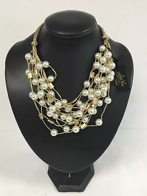 Adele Marie Statement Necklace Faux Pearl Gold Tone 18  NEW    J36 O777 • £5.95