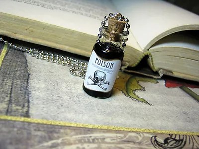 Poison 2ml Glass Bottle Necklace - Toxic Goth Halloween Cork Vial Charm - Toxin • $15.15