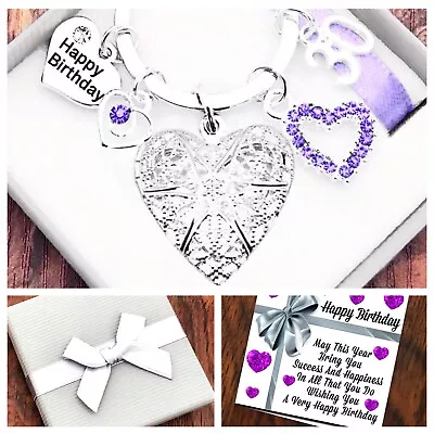 £4.75 • Buy 60th 70th 80th Birthday Gift, Lilac Heart Locket, Keyring, Gift Box & Gift Card