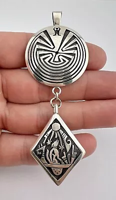 Cheryl Wadsworth Hopi Man In The Maze Scene Overlay Spinner Dangle Pendant 3.75  • $495