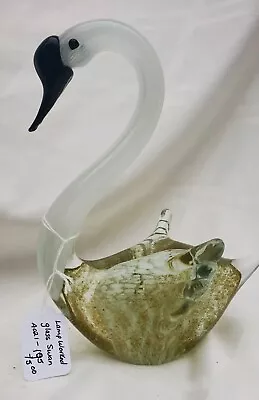 Large Vintage Lampworked Glass Swan Figurine With Gold Flakes  • $19.50