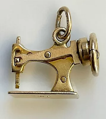 Vtg SEWING MACHINE 3D Movable CHARM 14k Solid Gold Moving Estate Pendant 1.7g • $395