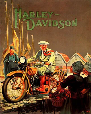 Poster Harley Davidson Motorcycle Ride In Holland Travel Vintage Repro Free S/h • $11.90