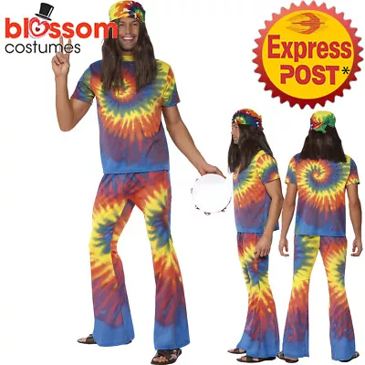 CA158 Mens Tie Dye 60s 70s Hippy Costume 1960s 1970s Go Go Hippie Fancy Dress Up • $45.54