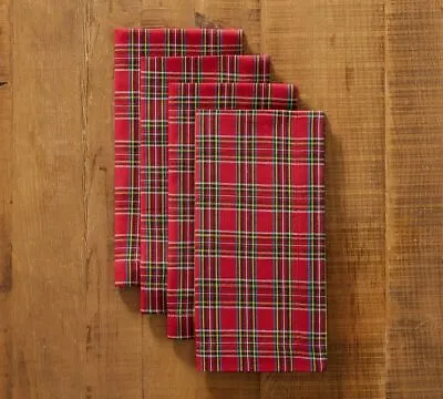 Pottery Barn MADISON PLAID Fabric Christmas Napkins 4-Pack NEW NWT Retail $48 • $25.95