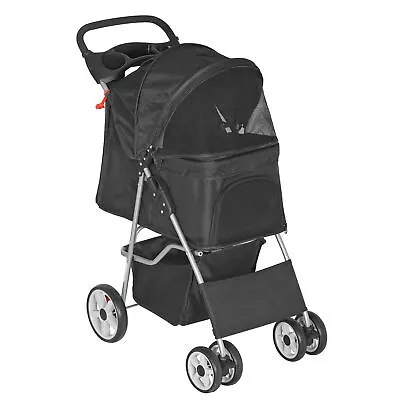 3/4-Wheels Dog Stroller Foldable Cat Pet Stroller W/Storage Basket & Cup Holder • $54.58