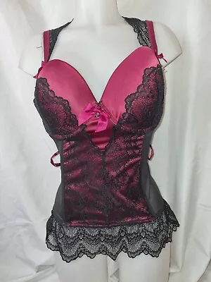 Gorgeous Black Maroon LOVEHONEY Underwired Boned Corset Basque Top Size 1X/2X • £9.99