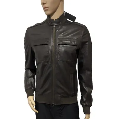 BNWT Calvin Klein Collection Mens Cafe Racer Grained Leather Jacket 38R RRP£1100 • $435.17