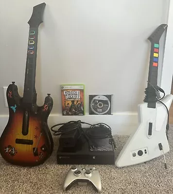 Xbox 360 E 500gb With Guitar Hero 3 2 Guitars And Xbox Controller. TESTED • $143