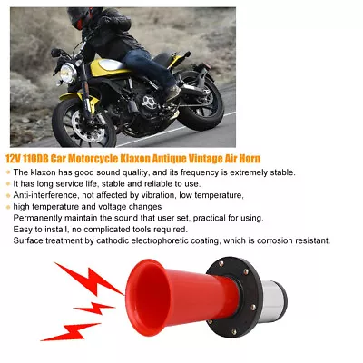 12V 110DB Car Motorcycle Klaxon Antique Vintage Air Horn Modification Accessory • $117.43