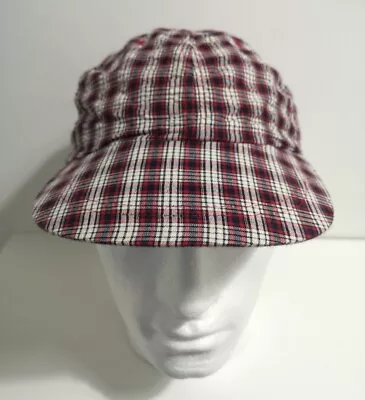 Vintage Old Navy Cap With Elastic Strap Size M/L Plaid Checked White Red Navy • £9.99