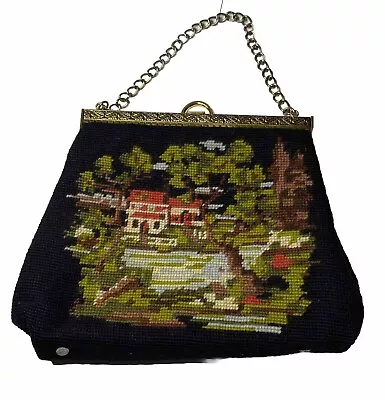 VTG Floral Needlepoint Purse Tapestry Bag Handbag Clutch Chain Strap RARE • $59.99