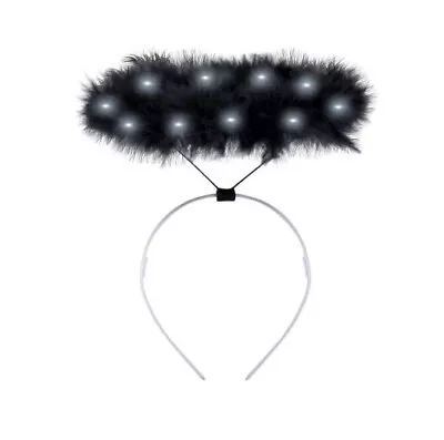 BLACK Light Up LED Fluffy Halo Angel Head Band Angel Fairy Xmas Fancy Dress • £3.95