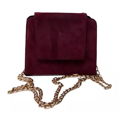 Jacques Vert Suede/Leather Plum Purple Gold Chain Handbag In Box • £28.99