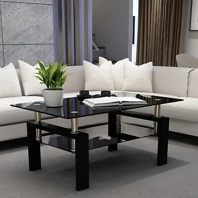 Modern Rectangle Glass Coffee Table Side Center Table With Shelf For Living Room • $119.99