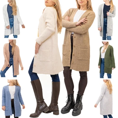 £15.89 • Buy Cardigan Jumper Womens Chunky Knit Supersoft Grandad Longline Oversized V-Neck