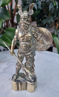 £29.99 • Buy Vintage Solid Brass Viking Norseman Nordic Spear Figure Statue 2.7KG REF1 - W1