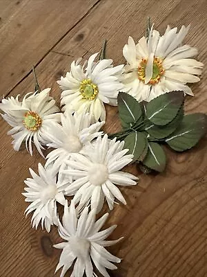 Lot E - Vintage Antique Millinery Creamy White Daisy Flowers And Leaves • $6