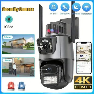 Dual Lens HD 4K WiFi IP Camera Wireless Outdoor CCTV PTZ Home Security IR Cam • $43.99
