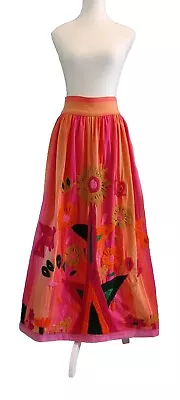 Vintage 1967 Gonzalo Bauer Girasol Mexican Embroidered Skirt XS S Pink Orange • $80