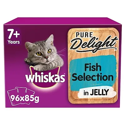 £35.50 • Buy 96 X 85g Whiskas Pure Delight 7+ Senior Wet Cat Food Pouches Mixed Fish In Jelly