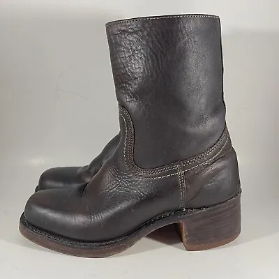 Frye Campus Boots Women’s 6 M Brown Short To Mid Moto Chunky Square Toe Vtg USA • $199.99