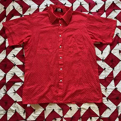 Vintage Van Heusen Red Polka Dot Button Front Shirt Mens Large As Is Summer Prep • $9