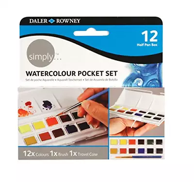 Daler Rowney Simply Watercolour Pans Pocket Set Of 12 Assorted Colour Paints • £11.99