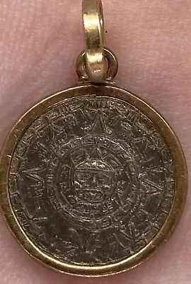 Antique Silver And 14 Karat Gold Aztec Mayan Calendar Charm Pendant No Reserve!! • $34