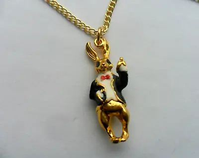 £3.99 • Buy Alice In Wonderland Gold And Black Rabbit  Pendant And  Chain Necklace